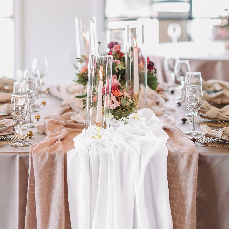 B.Cool White Chiffon Table Runner 1Pack 27x120 Inches Wedding Table Runners for Long Sheer Romantic Rustic Party Baby Bridal Shower Decorations - Image 1